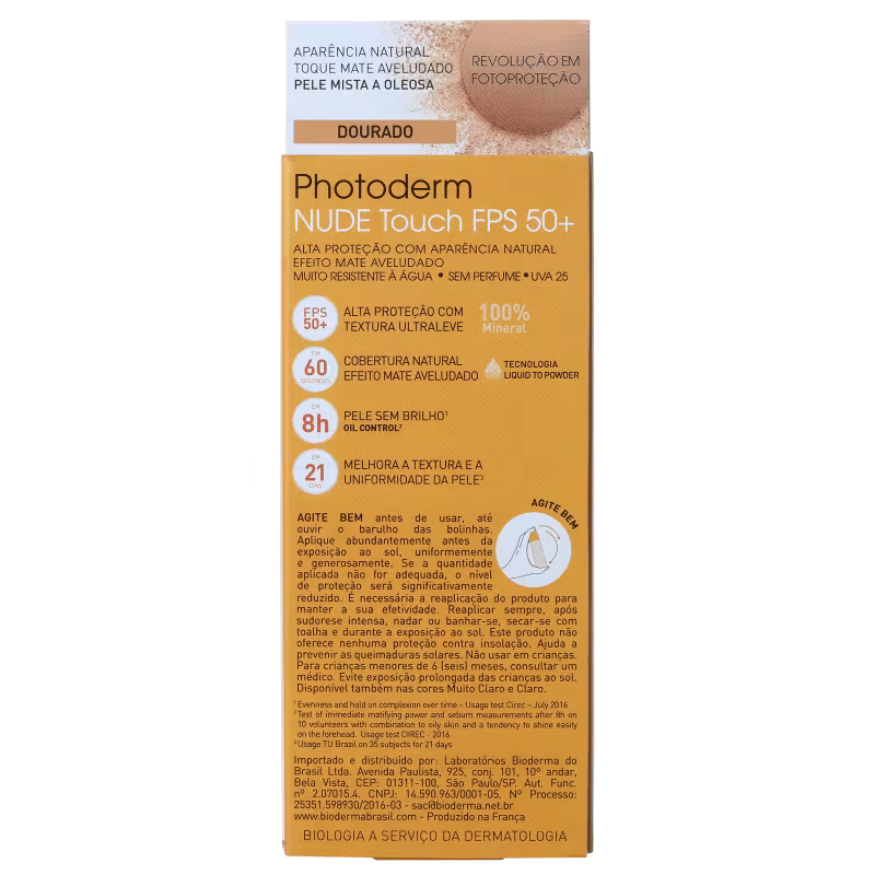 Protetor Solar Facial Bioderma Photoderm Nude Touch FPS 50 Dourado 40ml