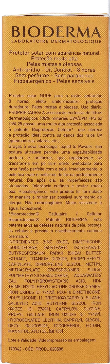 Protetor Solar Facial Bioderma Photoderm Nude Touch FPS 50 Cor Claro 40ml