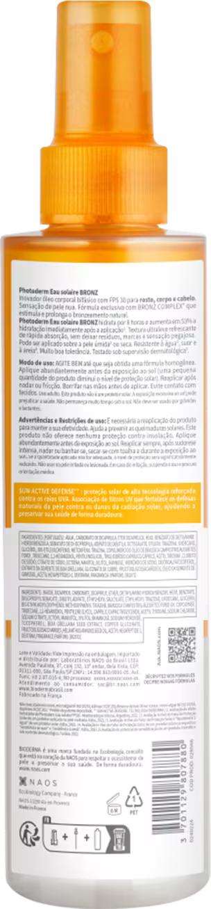 Bioderma Photoderm Eau Solaire BRONZ FPS 30 Água Bifásica Bronzeadora 200ml