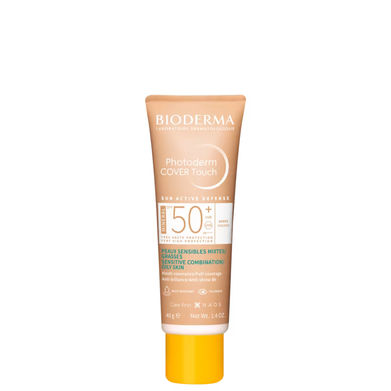 Protetor Solar Facial Bioderma Photoderm Cover Touch FPS 50+ Dourado 40g