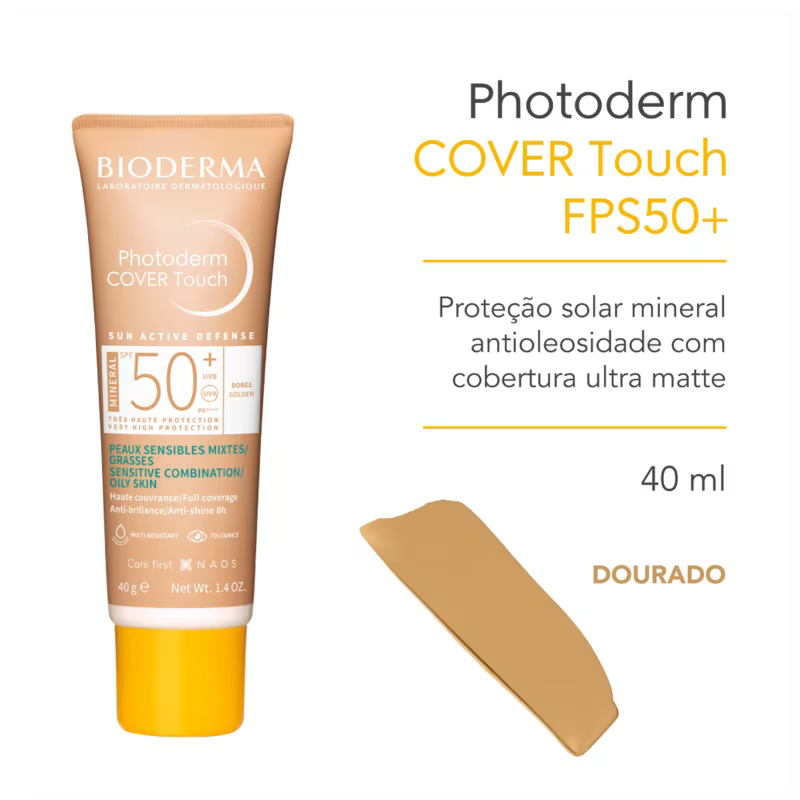 Protetor Solar Facial Bioderma Photoderm Cover Touch FPS 50+ Dourado 40g