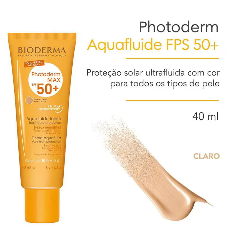 Protetor Solar Facial Bioderma Photoderm Max Aquafluide FPS 50+ Tom Claro 40ml