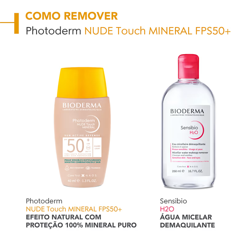 Protetor Solar Facial Bioderma Photoderm Nude Touch FPS 50+ Cor Claro 40ml