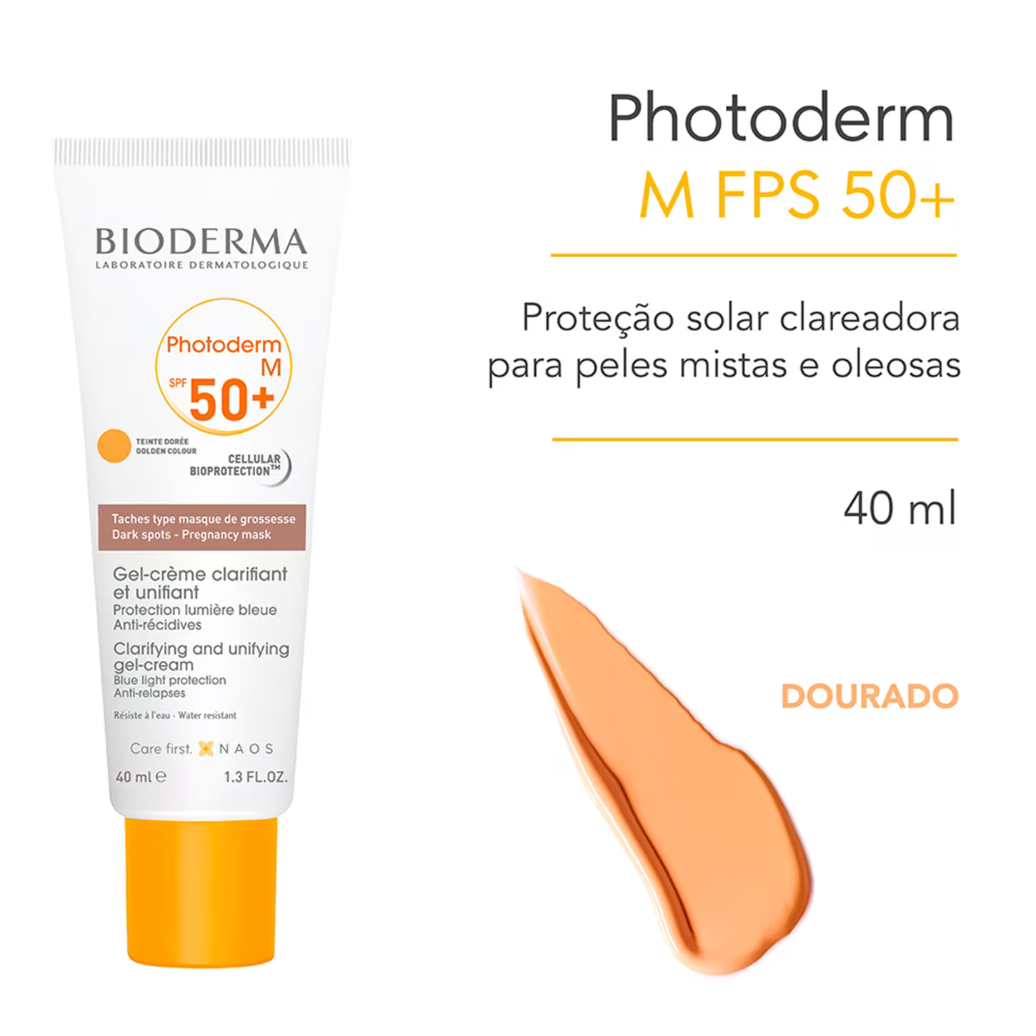 Protetor Solar Facial Bioderma Photoderm M FPS 50+ Dourado com Cor 40ml