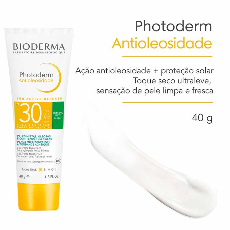 Protetor Solar Facial Bioderma Photoderm FPS30 Antioleosidade Toque Seco 40g