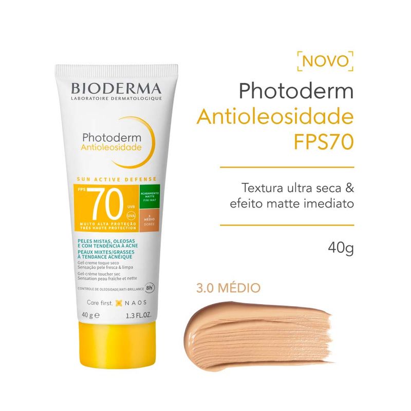 Protetor Solar Facial Bioderma Photoderm Antioleosidade FPS 70 com Cor
