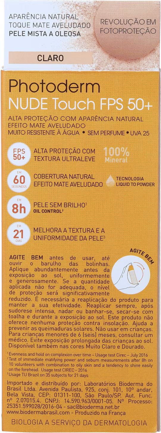 Protetor Solar Facial Bioderma Photoderm Nude Touch FPS 50 Cor Claro 40ml