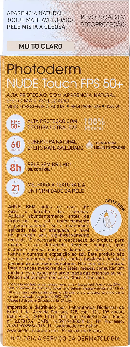 Protetor Solar Facial Bioderma Photoderm Nude Touch FPS 50 Muito Claro 40ml