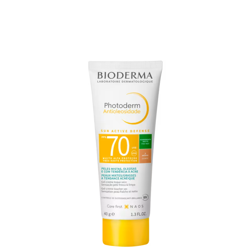 Protetor Solar Facial Bioderma Photoderm Antioleosidade FPS 70 Com Cor Médio