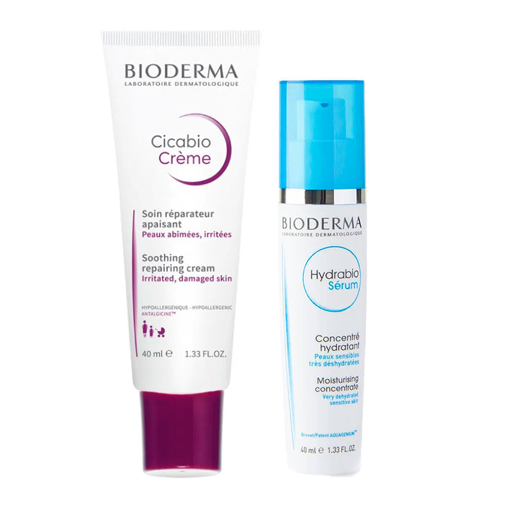 Kit Bioderma Cicabio e Hydrabio Hidratante Facial e Sérum Concentrado