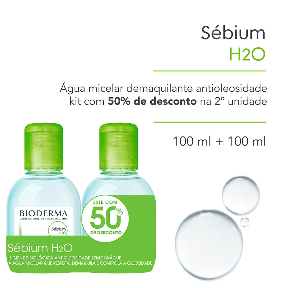 Kit Bioderma Sébium H2O Água Micelar 2x 500ml Pele Oleosa
