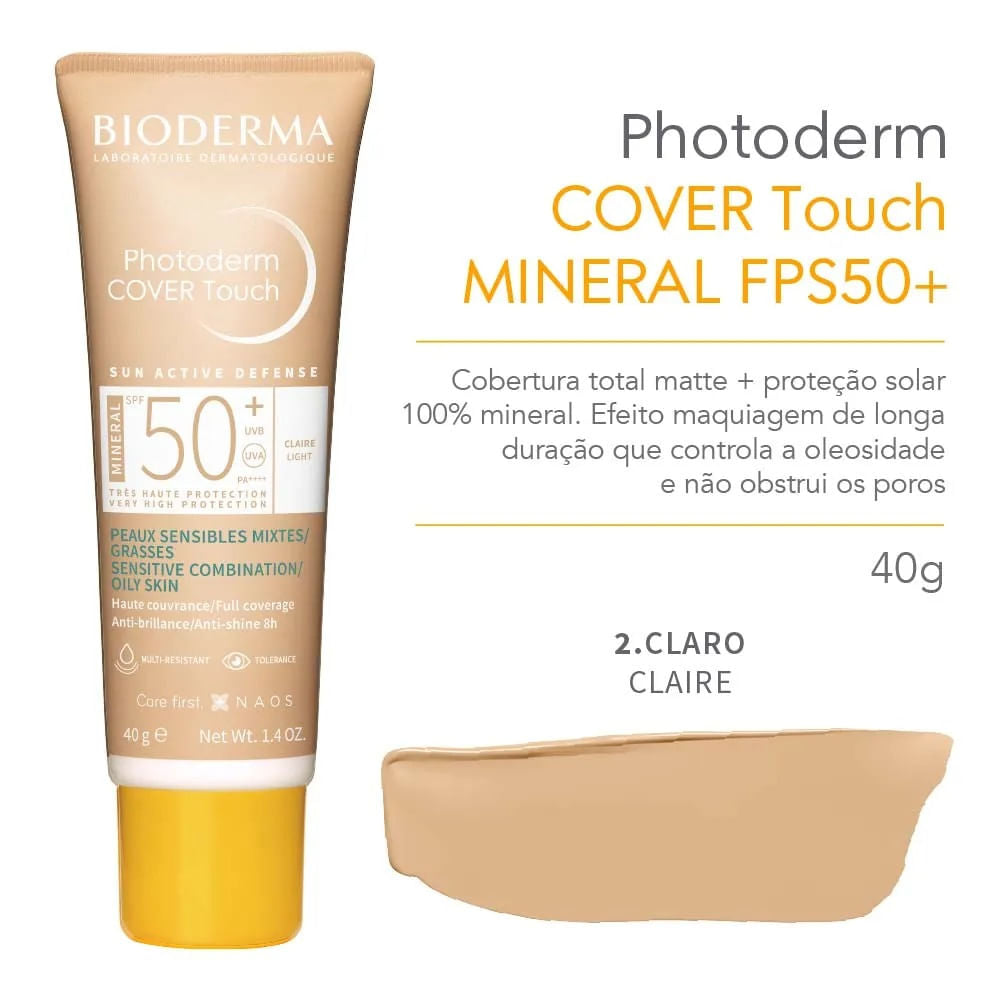 Kit Bioderma Photoderm Cover Touch FPS50 Claro 2x40ml Proteção Facial